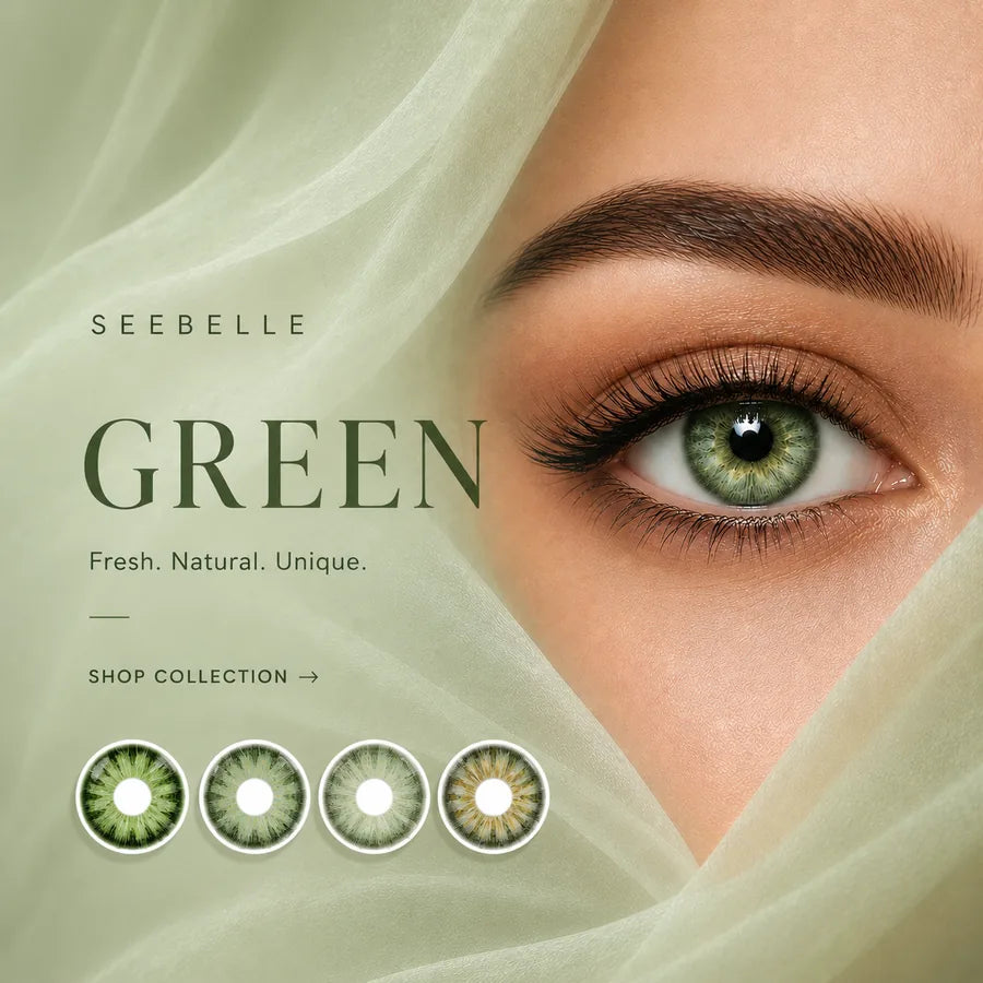 Green colored contact lenses collection