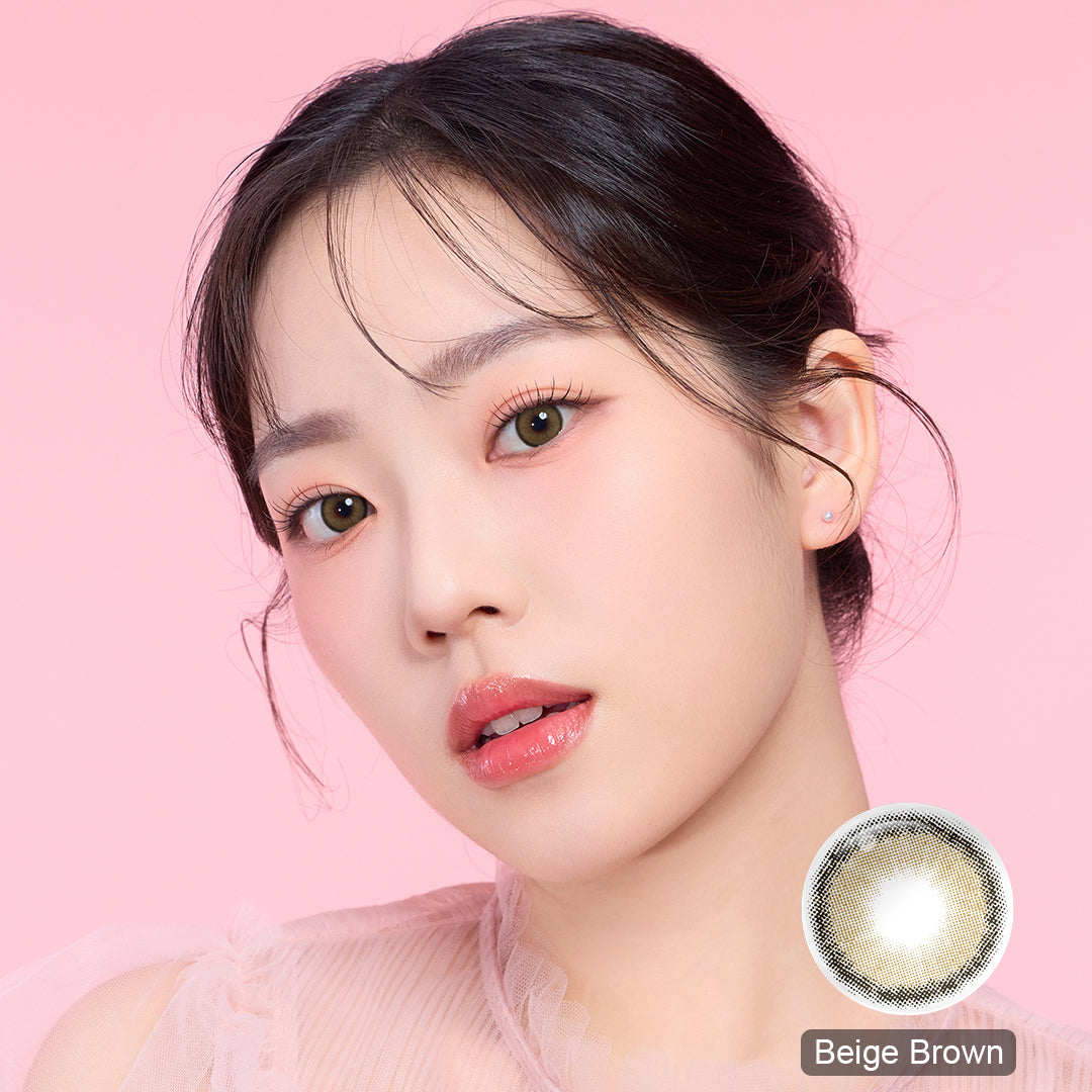 Seebelle Beige Brown Roze prescription colored contact lens - 6 month corrective beige brown eye color