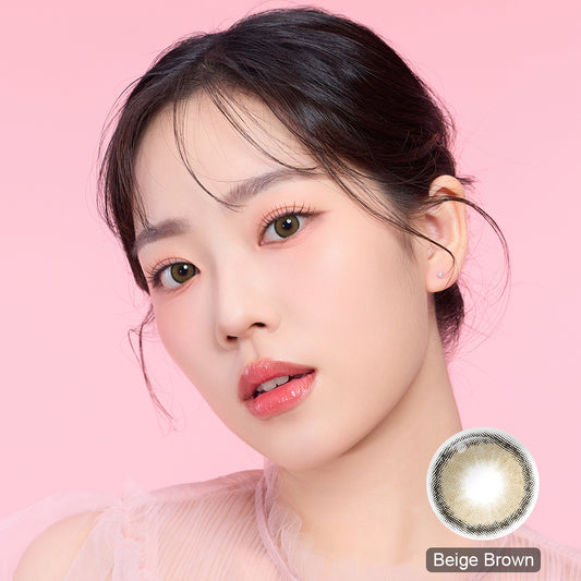Seebelle Beige Brown Roze prescription colored contact lens - 6 month corrective beige brown eye color