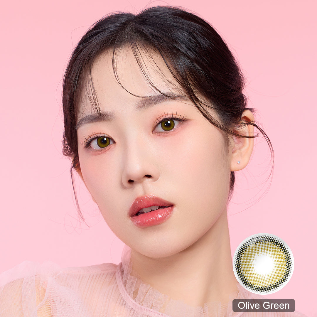 Seebelle Olive Green Roze prescription colored contact lens - 6 month corrective olive green eye color