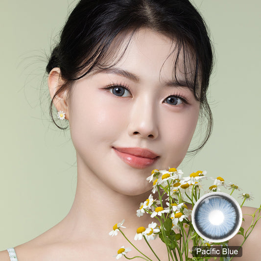 Seebelle Pacific Blue Diamond N prescription colored contact lens - 6 month corrective blue eye color