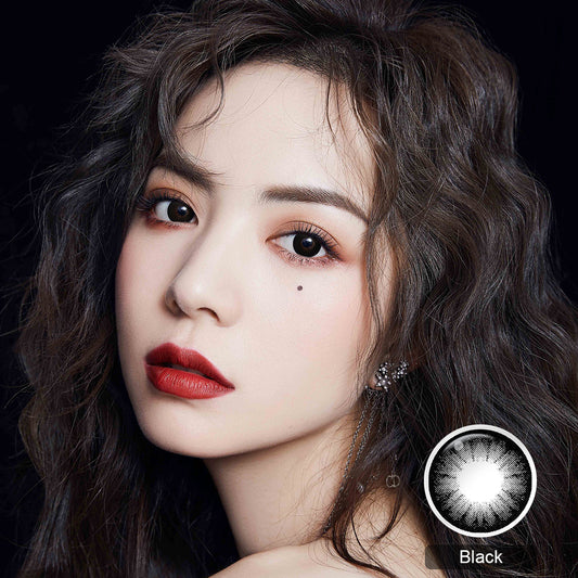 Seebelle Black Supersize prescription colored contact lens - 6 month corrective enlarging black eye color