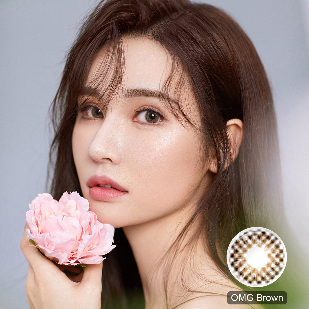 Seebelle Brown OMG prescription colored contact lens - 6 month corrective brown eye color